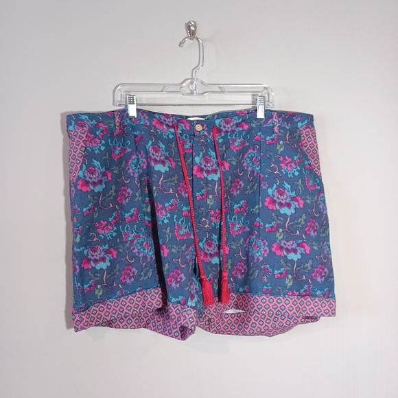 Sundance Pants - Sundance Linen Blend Kalini Shorts i.n Blue Floral Size XXL